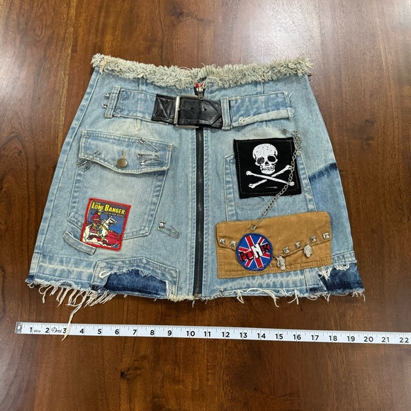 Vintage Style Reworked Grunge Punk Patchwork Chain Skirt Size Large - Picture 5 of 5